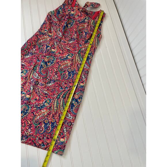 Talbots Bonaire Paisley Textured Sheath Dress Tie Open Back Sleeveless Size 4 - Picture 5 of 9